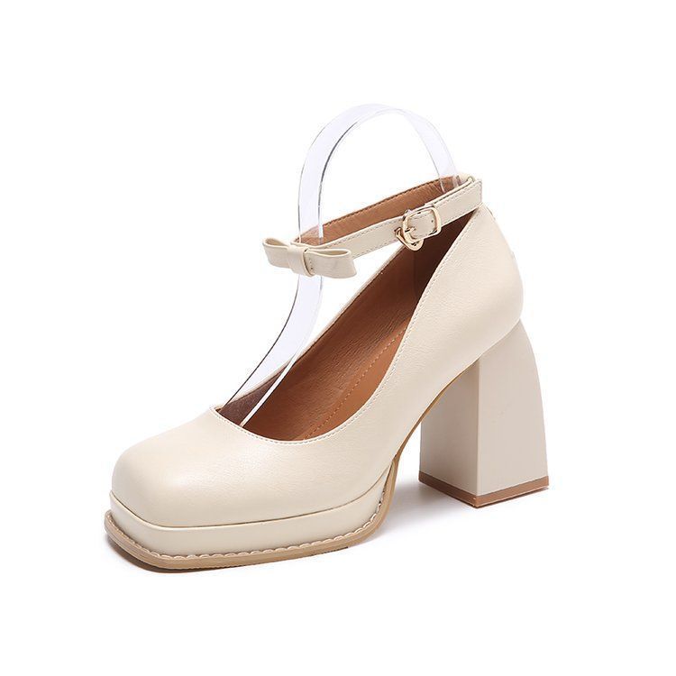 

Французская однословная пряжка с водонепроницаемым столом туфли на высоком каблуке женские весенне-летние туфли jk толстый каблук одинарные туфли квадратный носок Мэри Джейн женские туфли 39 бежевый