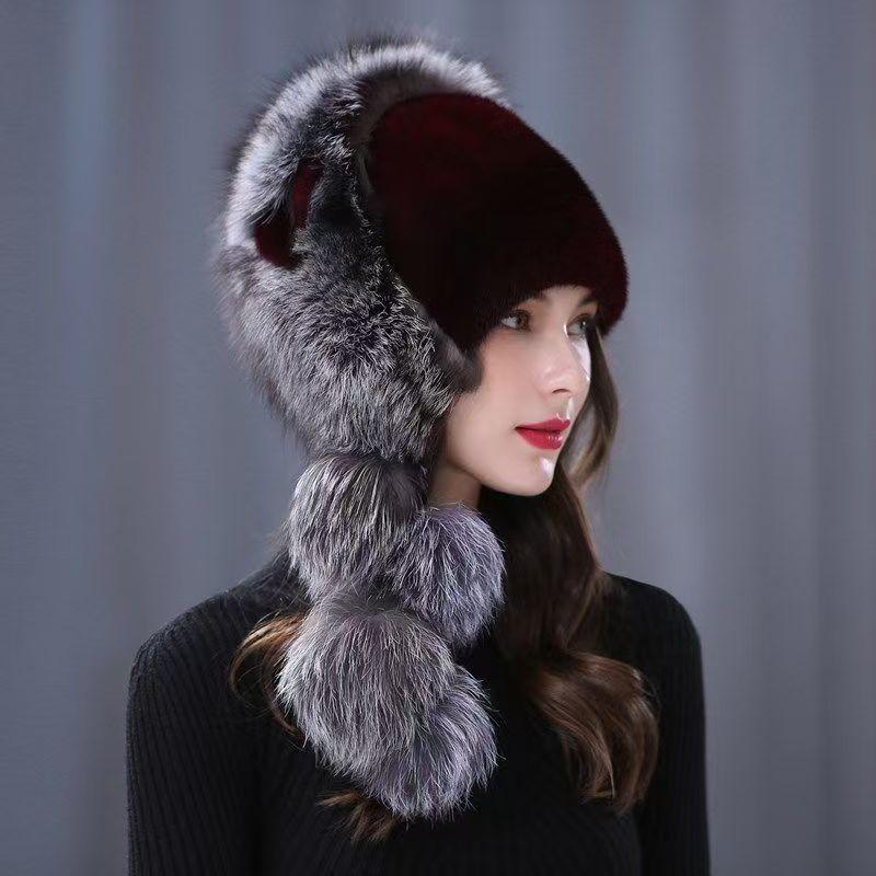 Mink Fur Women's Autumn and Winter Imitation Fur Fashion Hat Warm Mink Fur Thickened Ear Protection Fox Fur Headband Hat