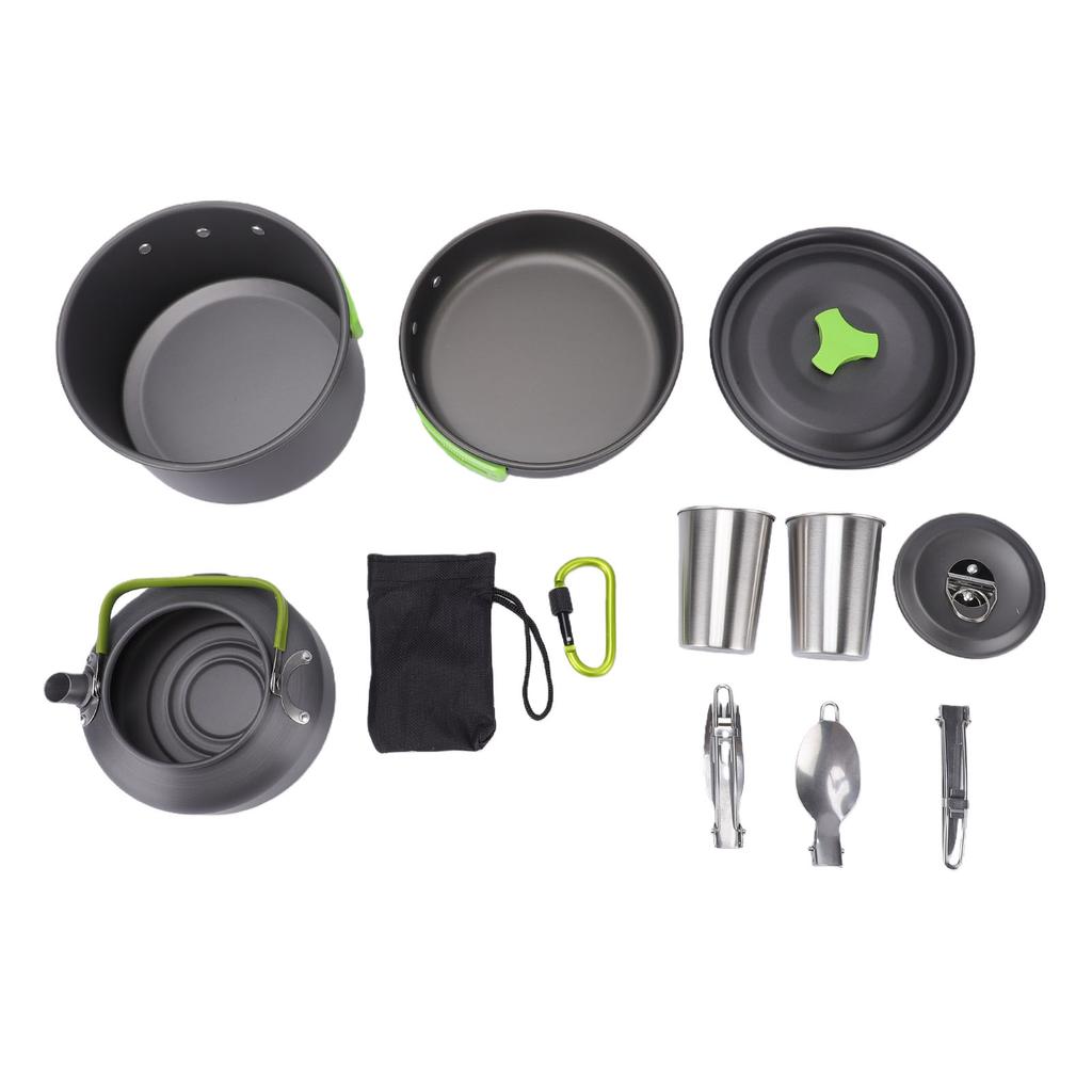 Camping Cookware Mess Kit Lightweight Anti Stick Camping Pot Pan Kettle Set with Utensils Stainless Steel Cups for