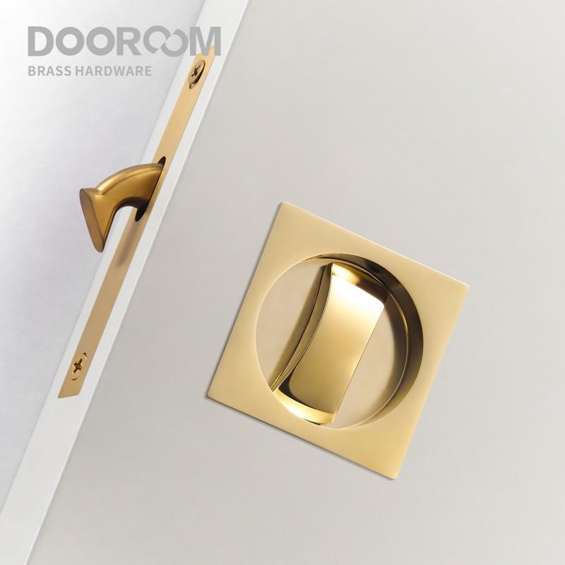Dooroom Brass Sliding Door Handle Door Lock Set Kitchen Bathroom Wood Door Modern Inlaid Super Thin Shiny PVD Gold Matt Black