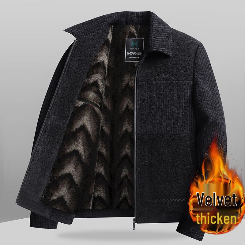 Dad's Winter Velvet Wool Coat: Men's Warm Thickened Jacket for Grandpa