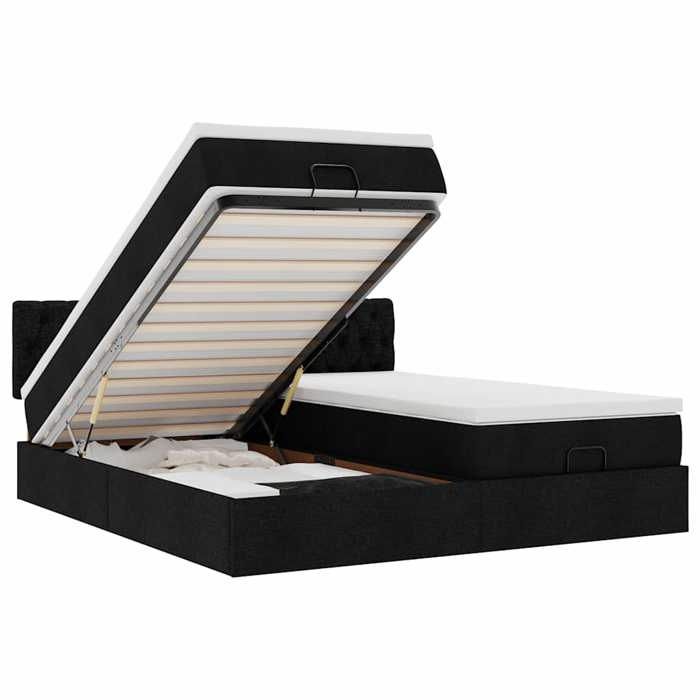 Cadre de lit ottoman avec matelas - Maison Exclusive - Tissu noir - 200 x 200 cm - Rangement hydraulique