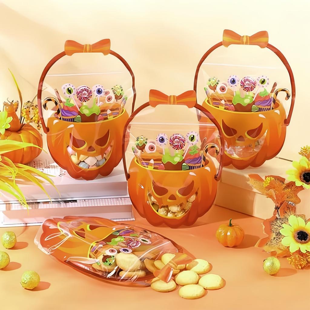 Halloween Pumpkin Candy Bucket Plastic Candy Container Trick Or Treating Baskets For Kids Trick Or Treating Supplies