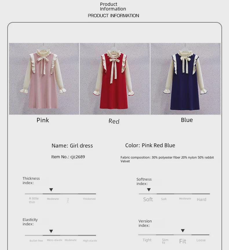 Girls' Red Knitted Pearl Sweater Dress - New Year's Winter Style