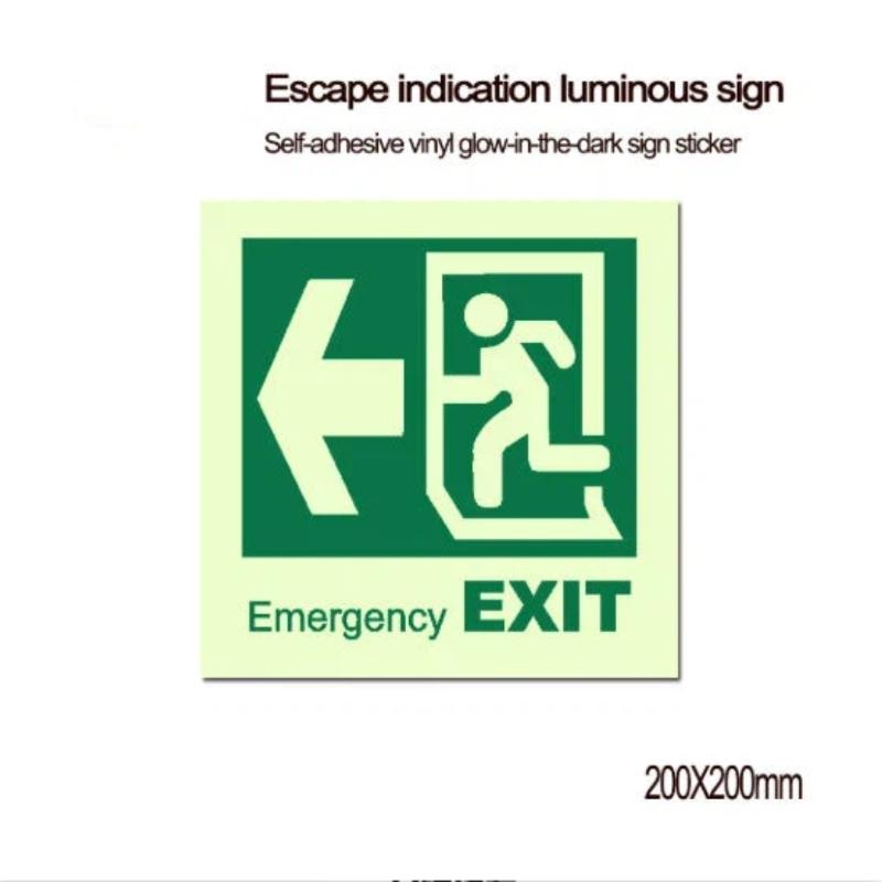 1 Sheet Glow-In-The-Dark Safety Exit Emergency Passage Sign Label Sticker Luminous Escape Direction Guide Sign Stickers