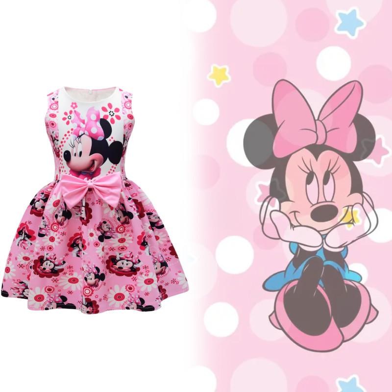 Rochie Fetiță Minnie Mouse Cu Imprimeuri Desenate Pentru Fete De Vară Rochie Casual Din Amestec De Bumbac Fete