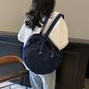 New fashionable underarm small round bag large capacity denim canvas bag bow going out commuting handbag