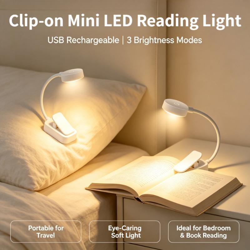 Mini USB Rechargeable Clip‑on LED Reading Light, 3 Modes Adjustable Portable Book Lamp for Bedroom & Travel