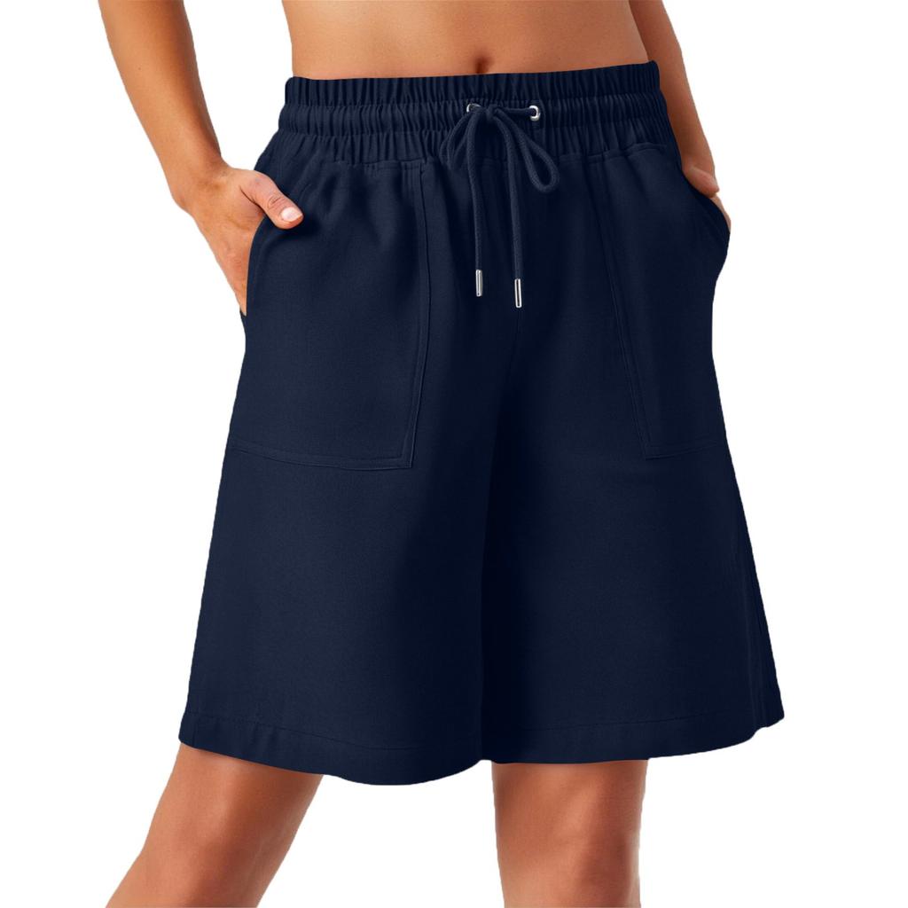 Damskie szorty lniane Szorty lniane na co dzień Wysoki stan Wygodne letnie szorty z kieszeniami