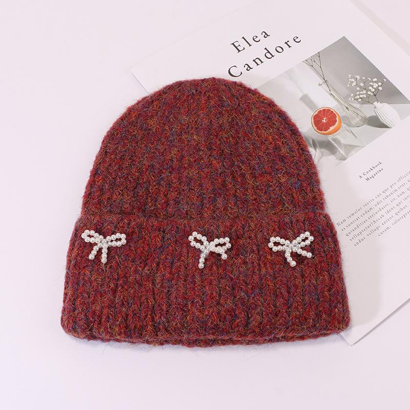Small Pearl Knot Knitted Hat Korean Version Casual Versatile Face Small Winter Warm Hat