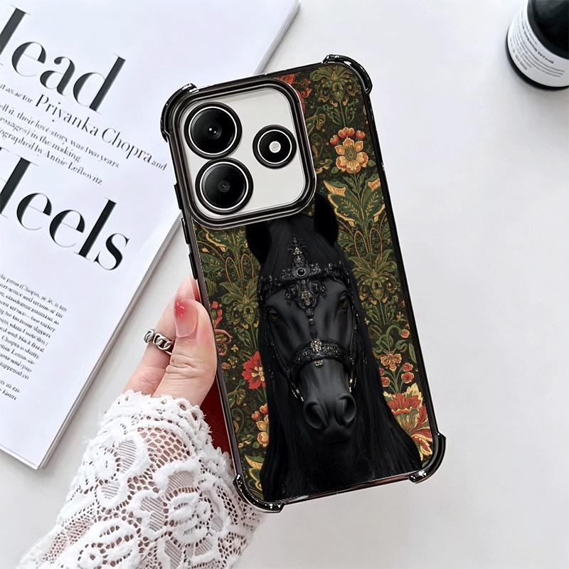 Horse Art Aesthetics Plating Phone Case For Xiaomi Redmi Note 14 15 Pro Plus 13 12 11 11S 11T 10 9S 9 5G Anti-Fall Airabag Cover