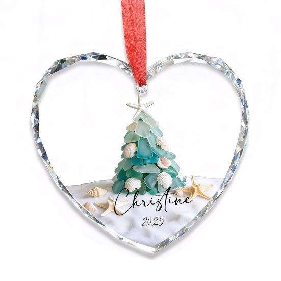 Sea Glass Christmas Ornaments Handcrafted Coastal Xmas Tree Ornament with Starfish Seashell Decor for Sea Lovers Holiday Party Decor
