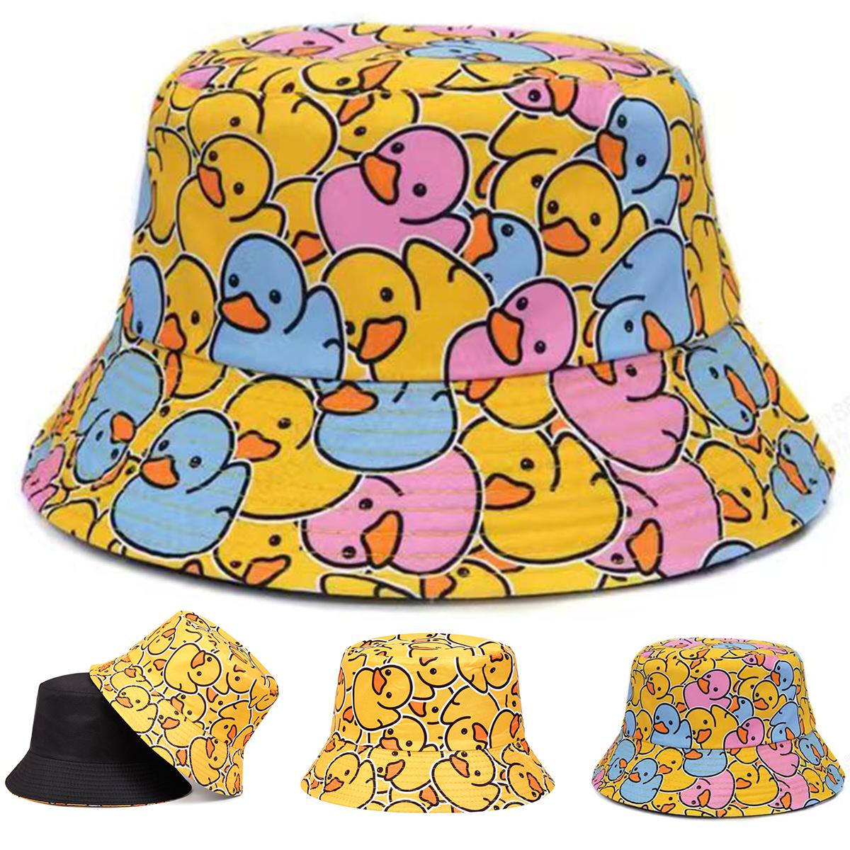 Freedom Outdoors Women's Unisex Duck Print Double-Sided Wearing Personality Bucket Hats Fishermen Caps Outdoor Casual Cap Sunscreen Hat