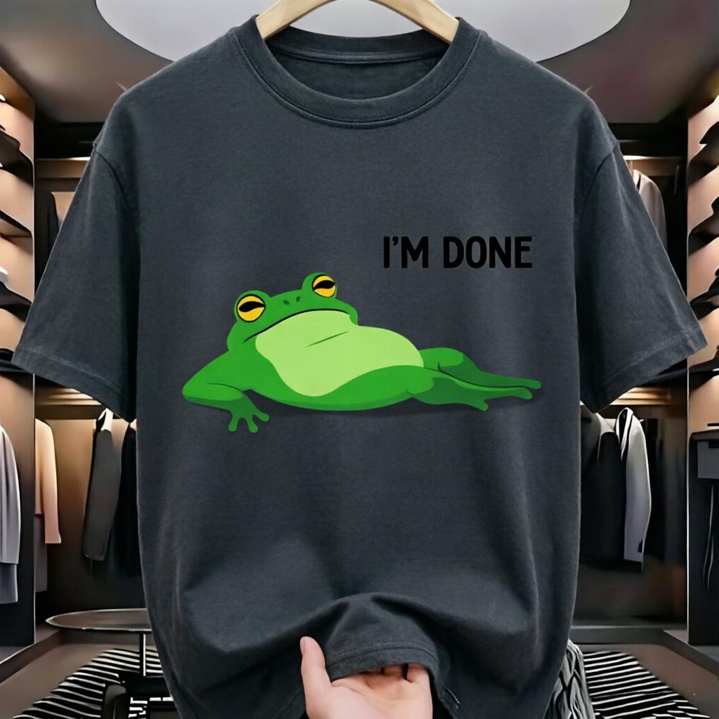 Cartoon Green Frog with Im Done Quote Summer Fashion TShirt Unisex WoUnisex Casual Loose Cotton Streetwear Tee
