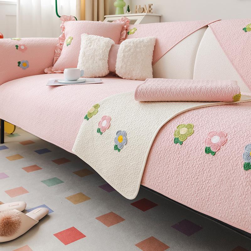 White Sofa Cushion for All Seasons, Non-slip Cotton Fabric, Korean Cream Style Cushion, Living Room Sofa Cover, Cover
