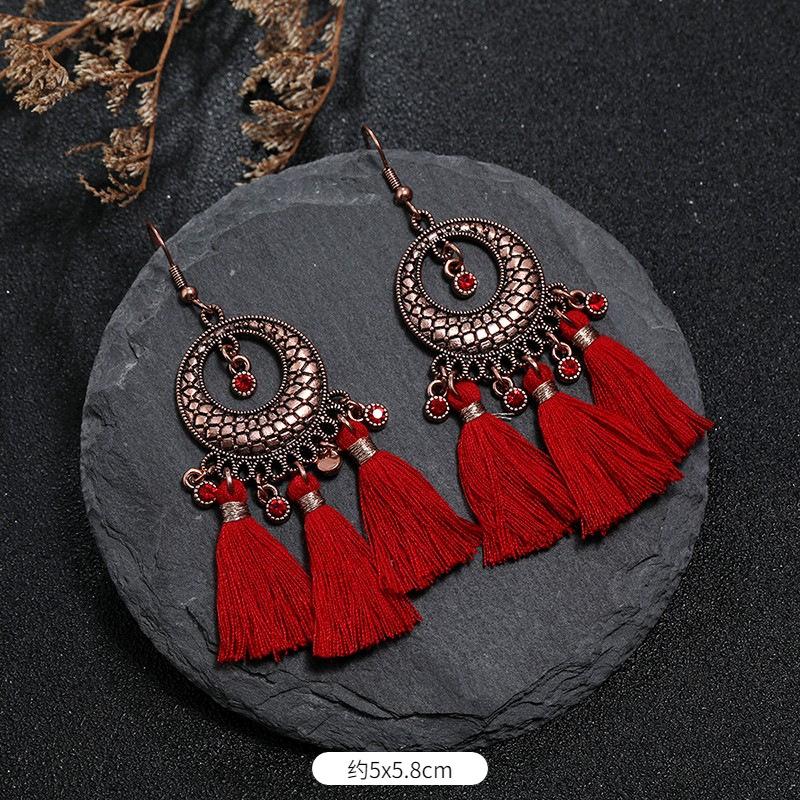 Vintage Bohemian Red Tassel Earrings Female Long Temperament Earrings Vacation Photography Bridal Earrings