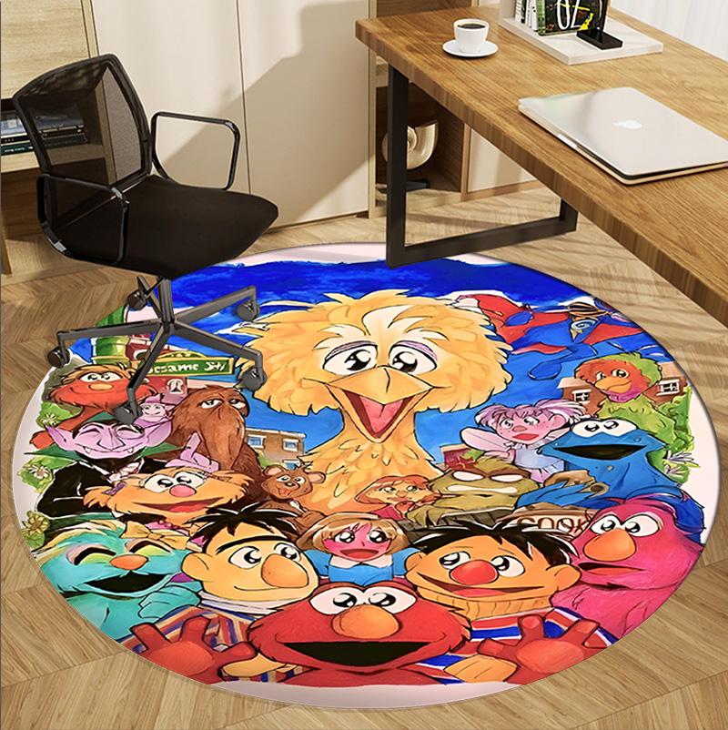 Sesame Street Pattern Round Rug, Indoor/Outdoor Mat, for Picnic, Gameroom, Bedroom, Office, Living Room, Home Decor Carpet, Birthday Gift