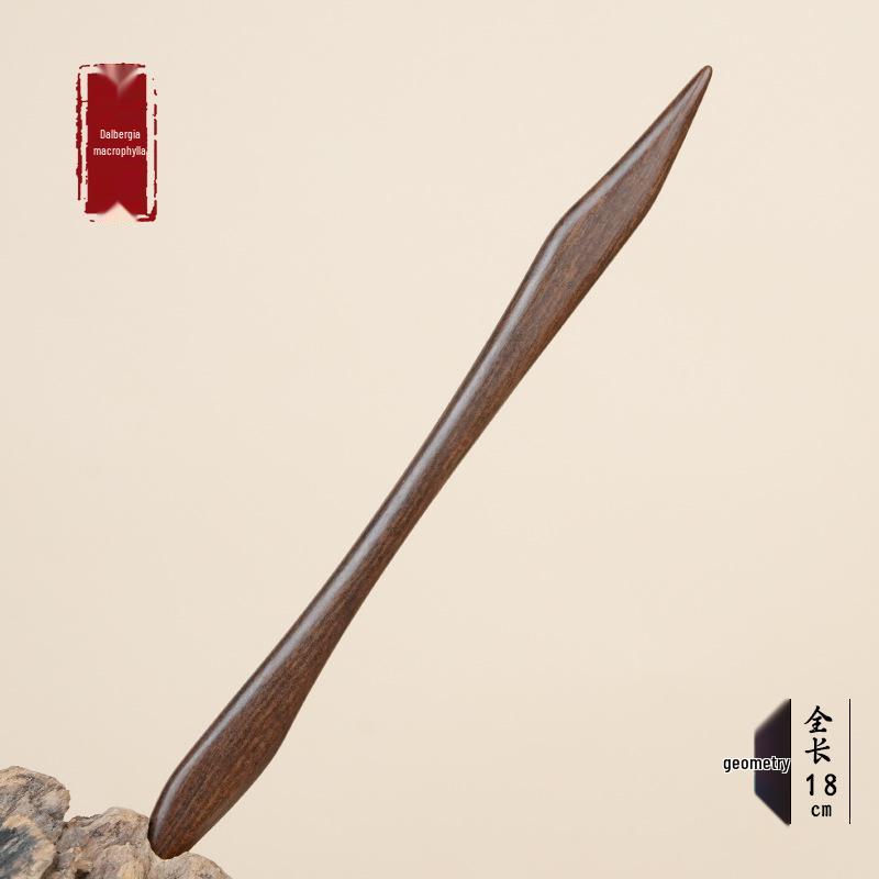 High-End Natural Ebony Wood Hairpin - Extended Chinese Ancient Style Black Hair Bun Accessory