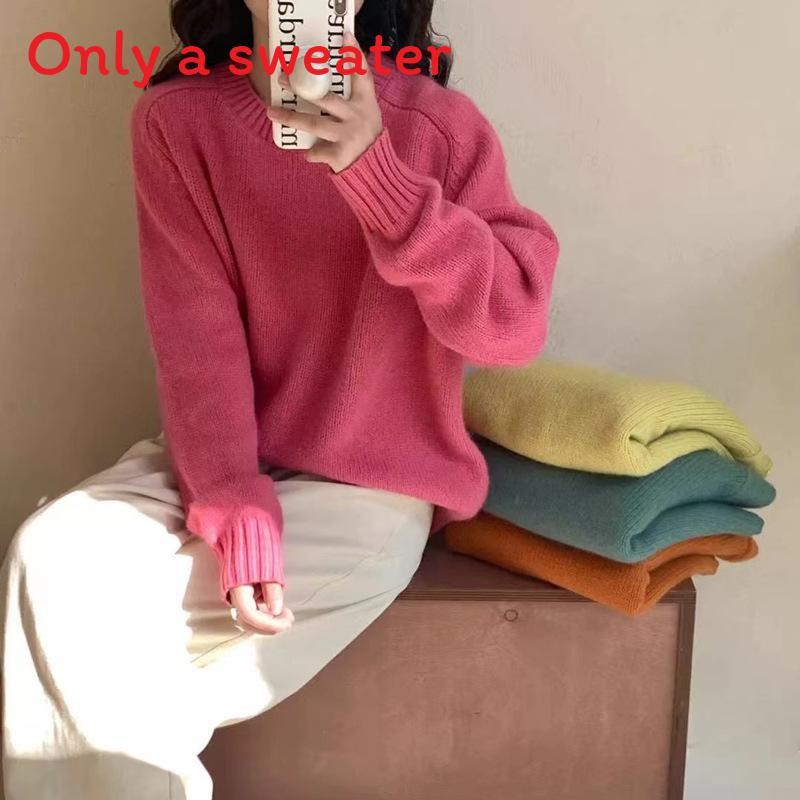 Fauler Strickpullover für Damen mit einfarbigem Design für die Herbstkälte