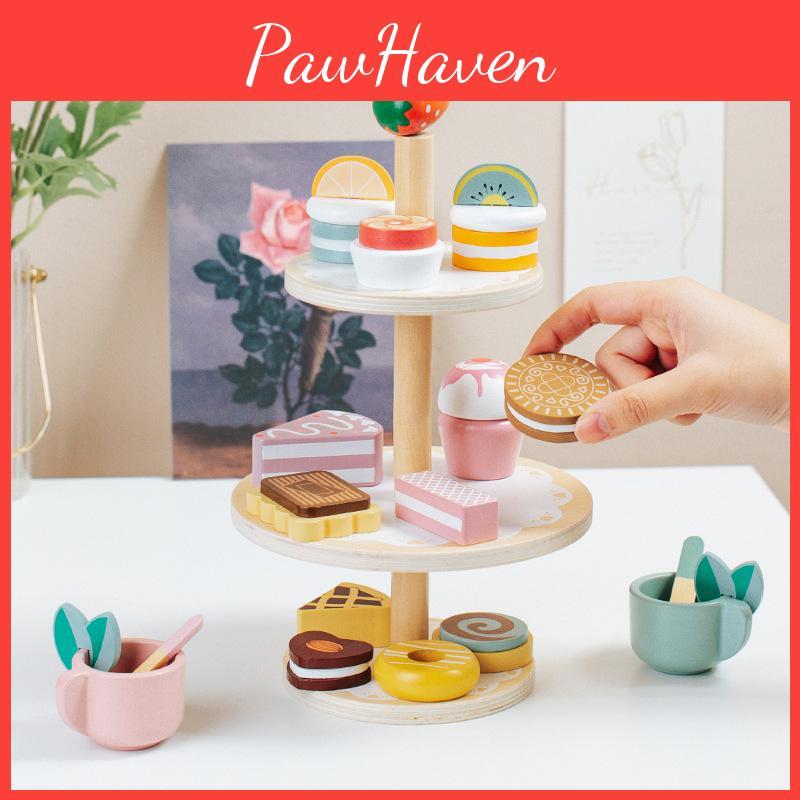 Wooden Food Dessert Stand With Three Layers For Kid Learning And Interactive Fun
