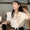 White Shirt Women's Summer New Popular Bow Tie Tops