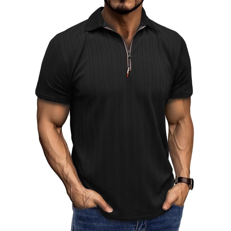 New Summer Men's Short-sleeved Jacquard Polo Shirt Lapel Zipper T-shirt Versatile Casual Loose Top