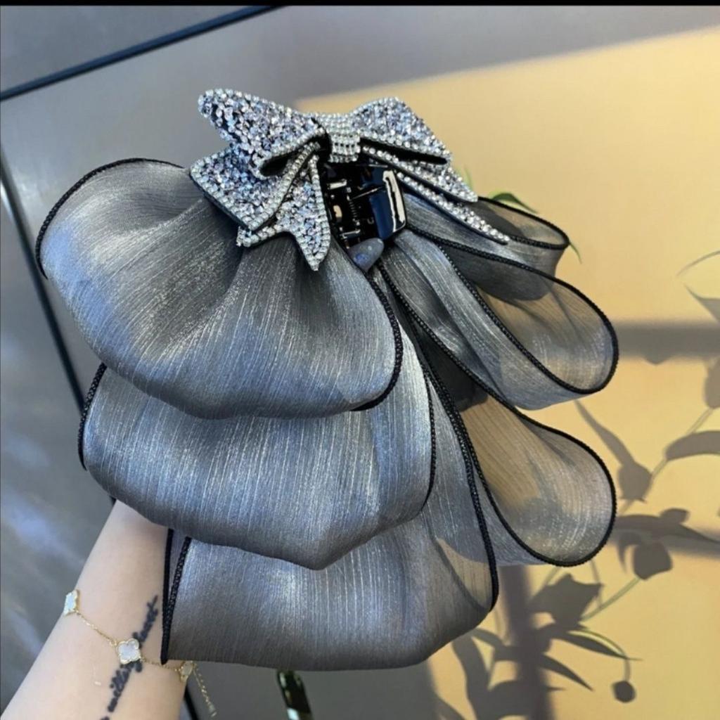 Girls New Korean High-end Feeland Back Head Curly Hair Accessories Women's Version Mesh Multi-layer Bow Hair Clip  Hair Claw