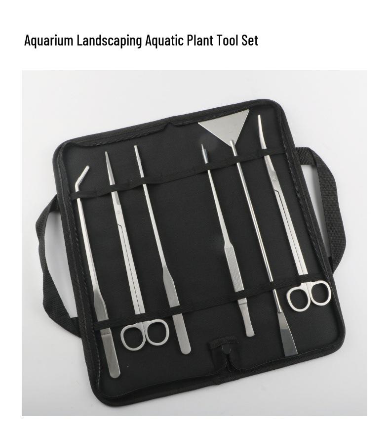 Aquatic Plant Care Kit: Scissors, Sand Leveler, Tweezers, Cloth Bag - 5-Piece Set.