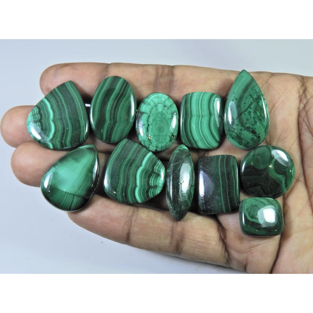 11Pcs Natural Green Malachite Mix Shape Cabochon Loose Gemstone 267Cts. Lot C-461