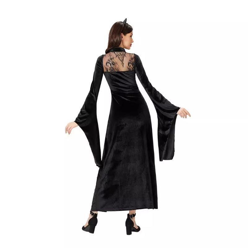 Dark Goth Halloween Costume Black Dress Witch Sexy Lace Medieval Maxi