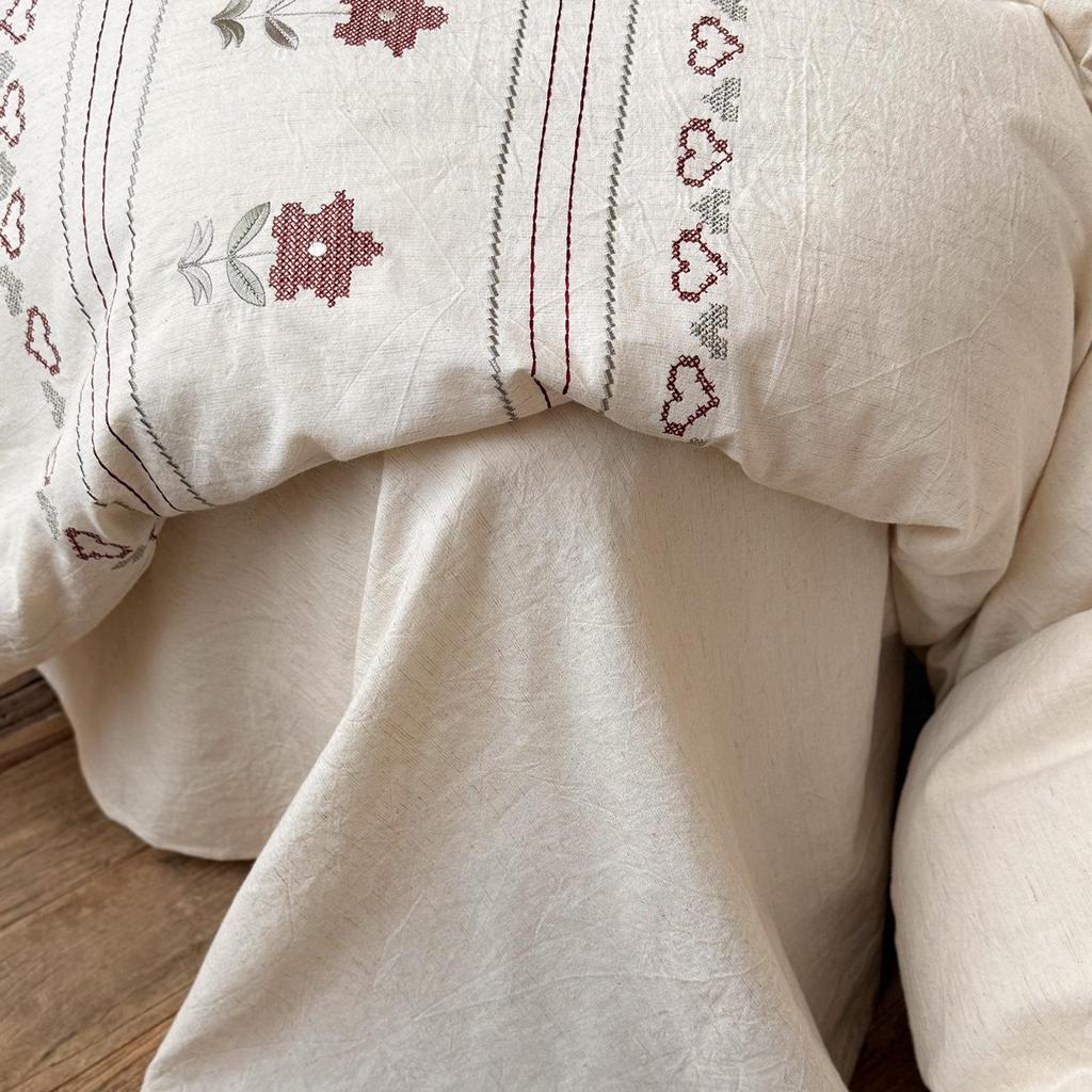 Spring/Summer Skin-Friendly Breathable Yarn-Dyed Cotton-Linen Embroidered Bedding Set