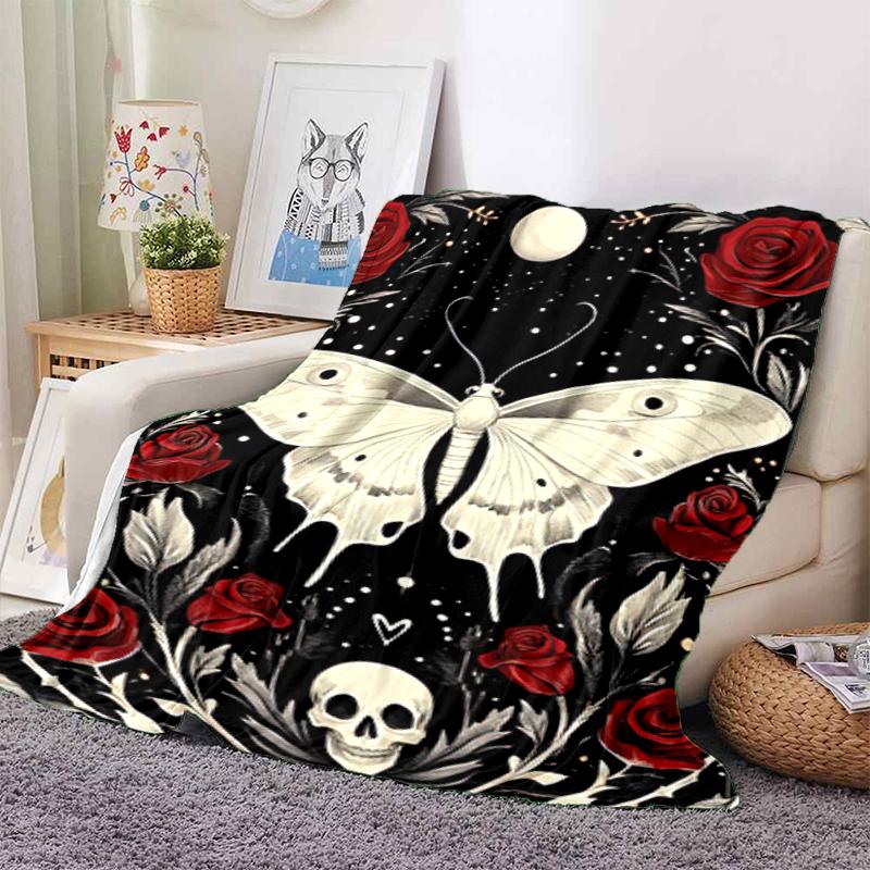 Dark Romance Butterfly Roses Blanket Sofa Blanket Camping Trip Bedroom Outdoor Plush Blanket Digital Printing