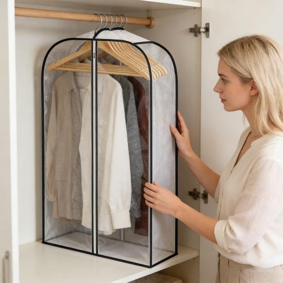 Závěsný obal na oděvy Prachotěsný obal na oblečení Průhledný obal na obleky se bočním zipem Obal na šaty s 10" záhyby pro skladování ve skříni Organizace při stěhování