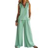 2026 Amazon Europe and the United States Cross-border Explosion Solid Color Elegant Two-piece Set V-neck Vest and Wide-leg Pants Set Women's Clothing
