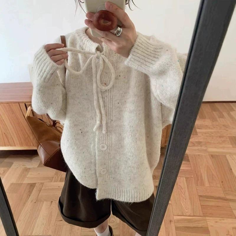 Gentle wind crew neck knitted cardigan autumn and winter new loose casual versatile and thin lazy wind sweater jacket