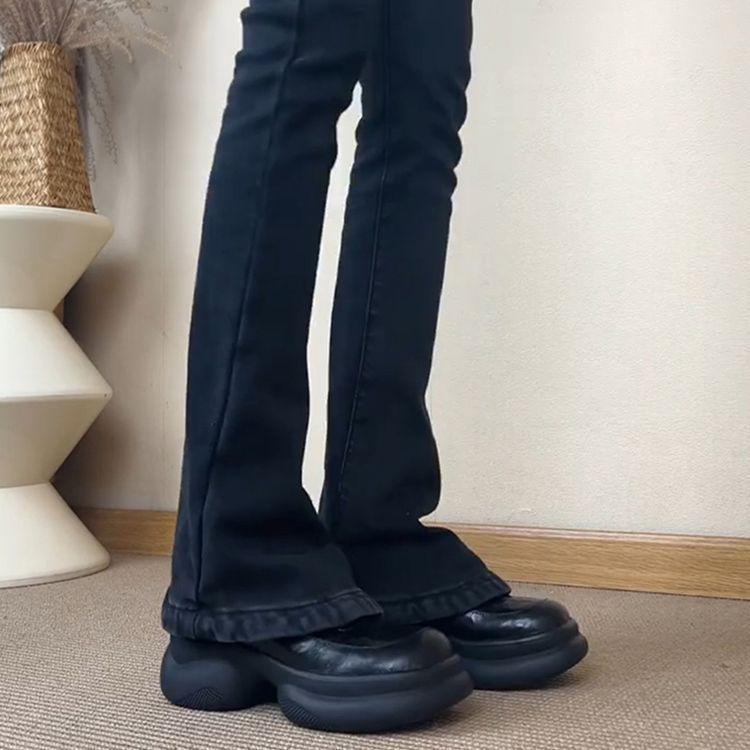 thick-soled muffins and small loafers, women's belt buckle single shoes, one pedal, new retro style round head small leather shoes