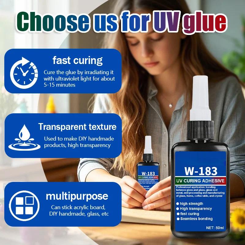 1 ks Krystalové sklo a kov Abs Lepení Vytvrzování UV zářením Nové W-183 Silné 50ml UV Lepidlo Vytvrzující Lepidlo Svařování s UV vytvrzovací lampou