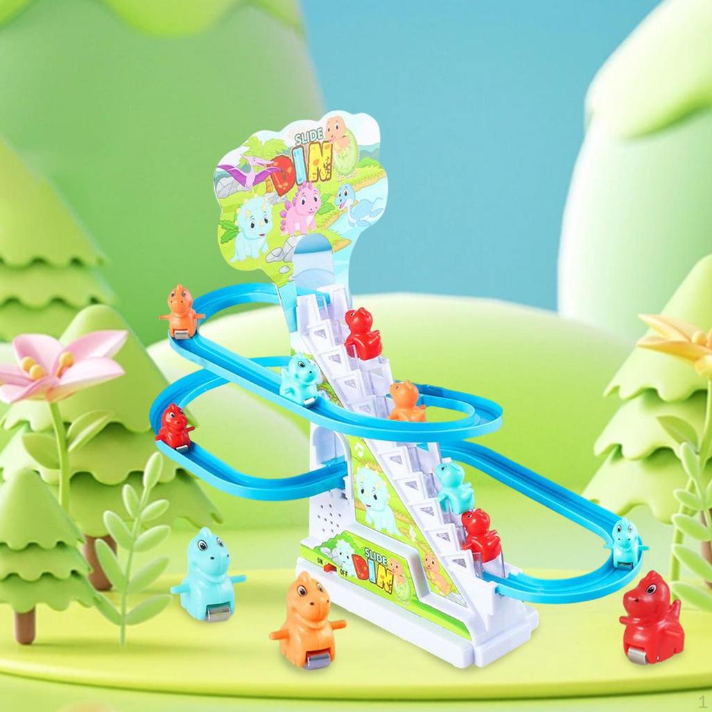 Dinosaur Slide Toy Set Easy to Carry Funny Indoor Chasing Playset Roller Coaster