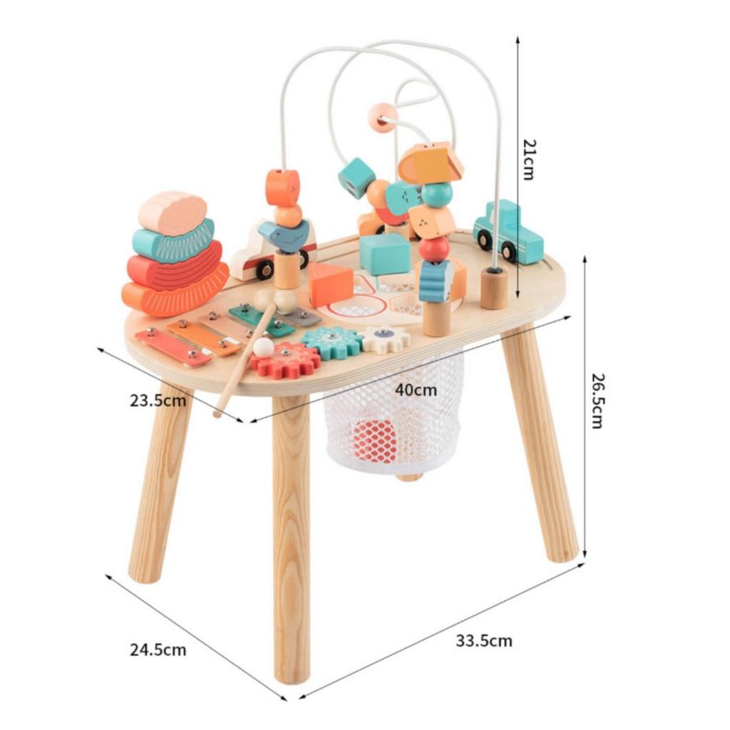 Wooden Activity Table with Bead Maze Educational for Playroom, Little Ones
