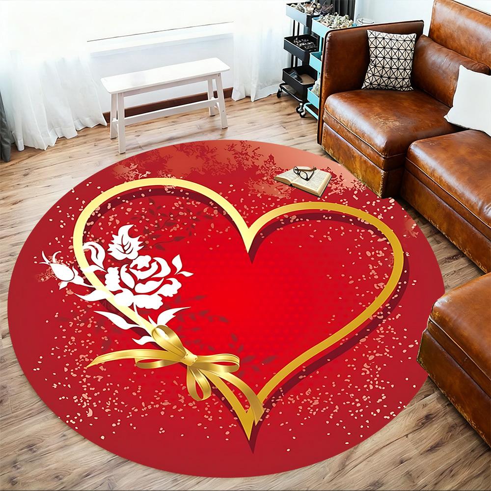 1pc Heart Love Round Chair Mat Area Rug - Non-Slip, Floor Mat for Office, Bedroom, and Indoor Decor C1125213