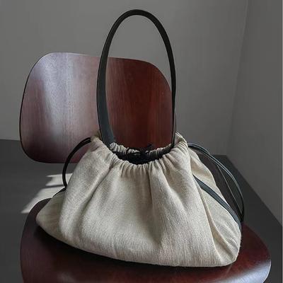 Linen Crossbody Bag with Large Capacity  Retro Contrast  Foldable Lightweight Shoulder Bag