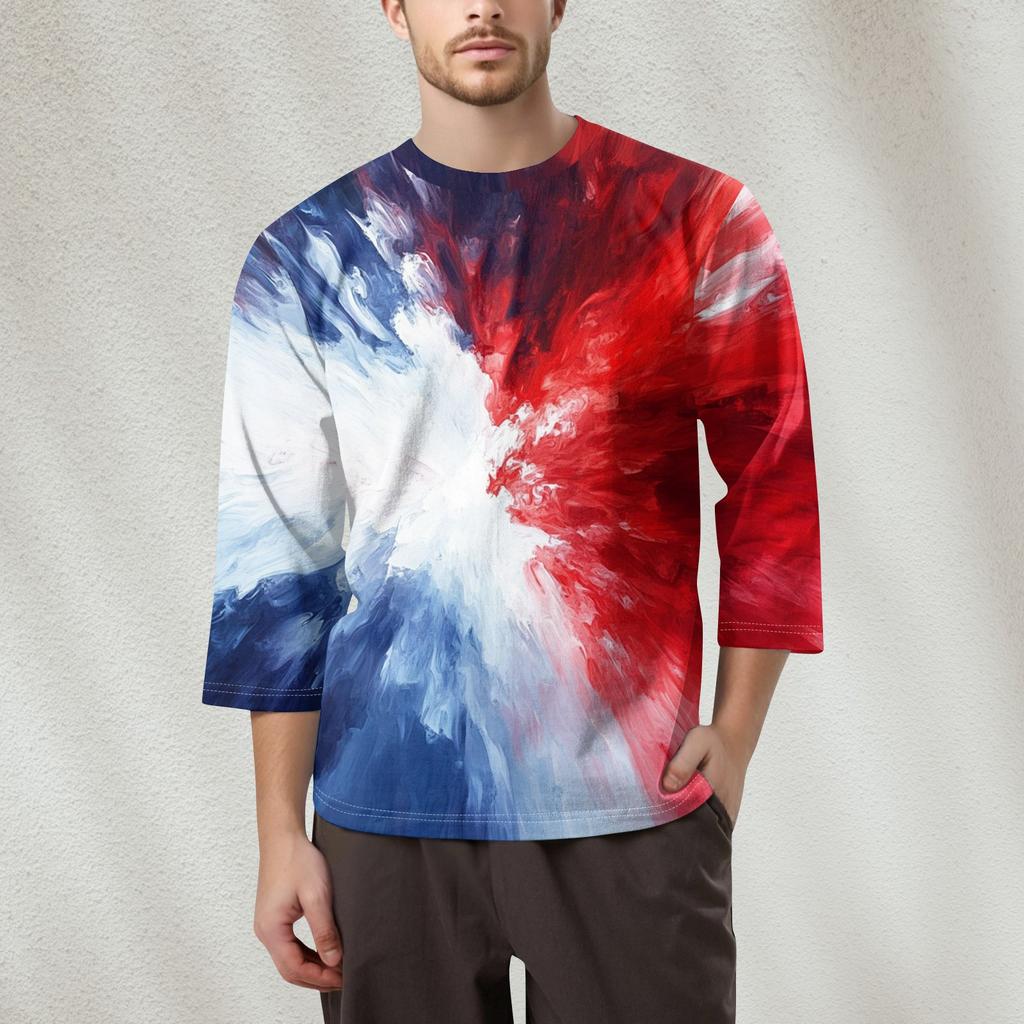 Men's Fashion Printed Round Neck 3/4 Sleeve Tops T-Shirt
