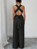 European Women's 2025 V-Neck Backless Cross-Waist Wide-Leg Jumpsuit