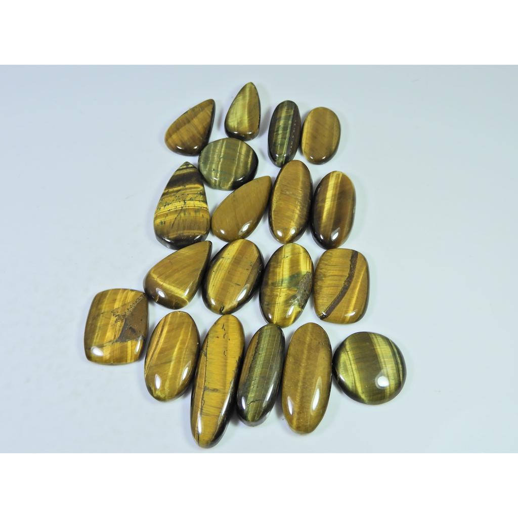 372Cts. Natural Tiger Eye Mix Cabochon Loose Gemstone 19Pcs Lot 25-33 MM C-733