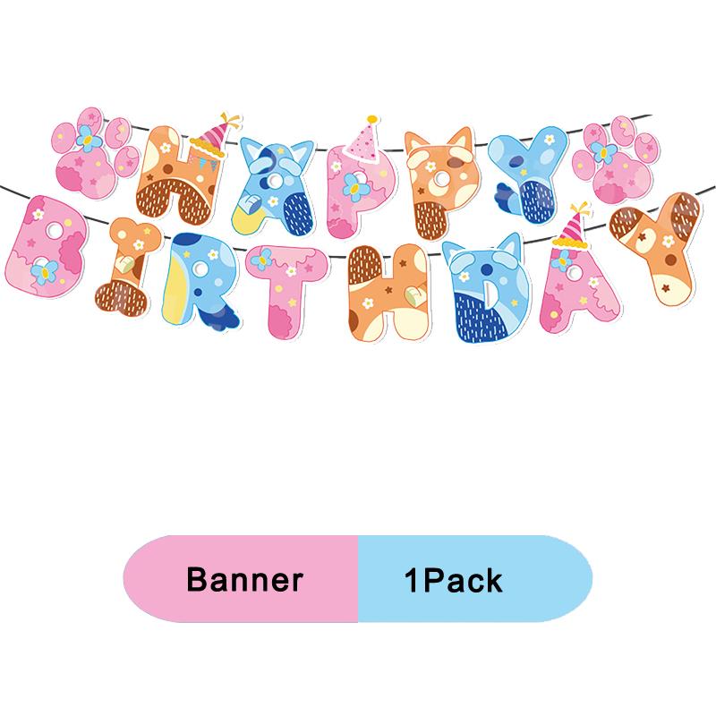 Cartoon Blue Dog Birthday Party Decoration Pink Dog Disposable Tablecloth Cup Bingo plate Baby Shower Kids Favors Party Supplies