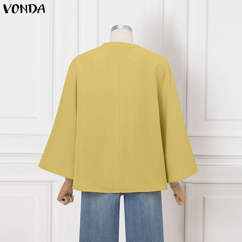 VONDA Women Round Neck Batwing Sleeve Casual Loose Oversized Blouse Tops