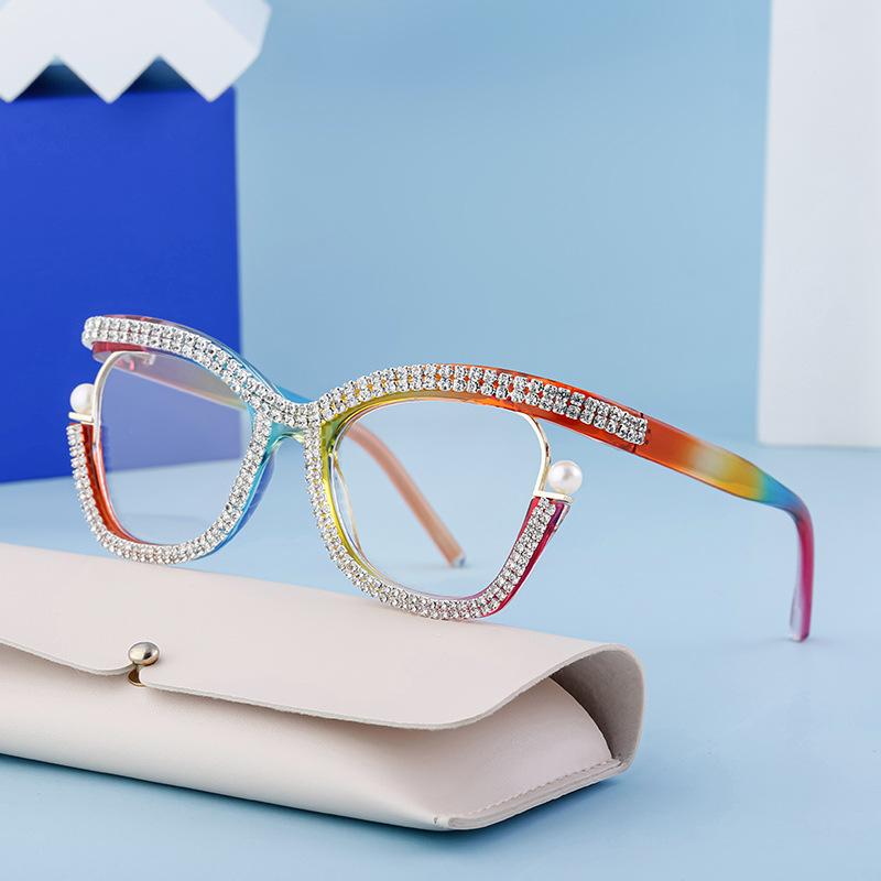 Personalized Diamond-Set Flat Glasses Frame For Women, Cat Eye Can Be Matched With Myopia Glasses Frame For Women