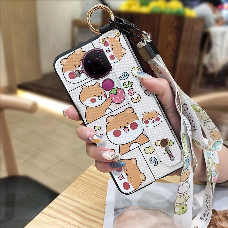 Fashion Design Phone Holder Phone Case For Nokia 5.4 Wrist Strap Cartoon Lanyard Protective Anti-knock Anti-dust Ring