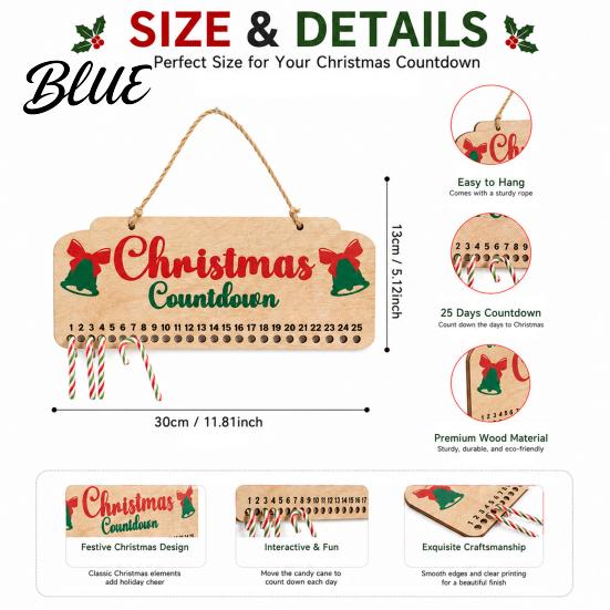 Holiday Mantle Decorations Wooden Christmas Advent Calendar Hanging Countdown Board with Candy for Kids Dates Festive Wall Decoration Home Ornament
