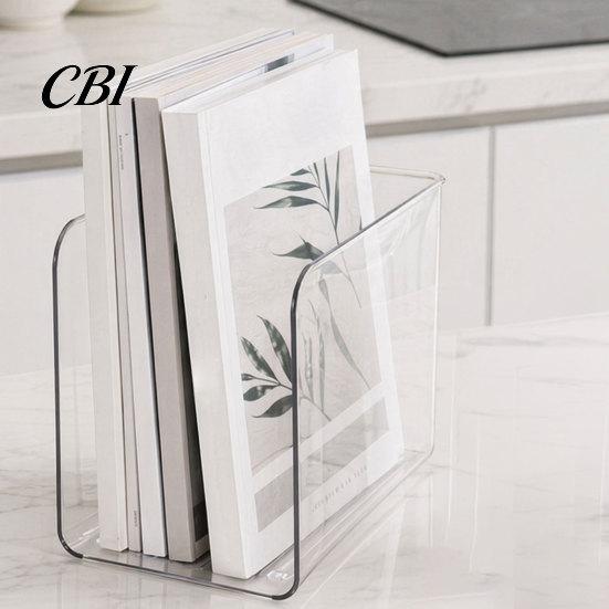 Vertical Storage Rack Rack, Large Capacity Clear PET Organizer, Durable Multi-purpose Shelf Bookend Desk Box, for Book Documents Magazines Stackable
